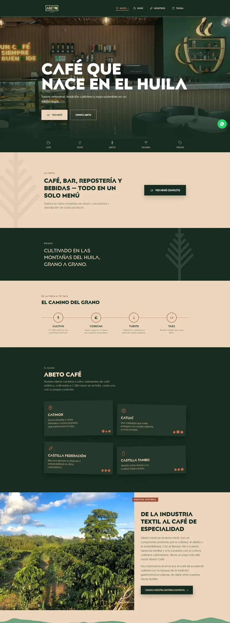 Página web de Abeto, marca de café, desarrollada por Boreas