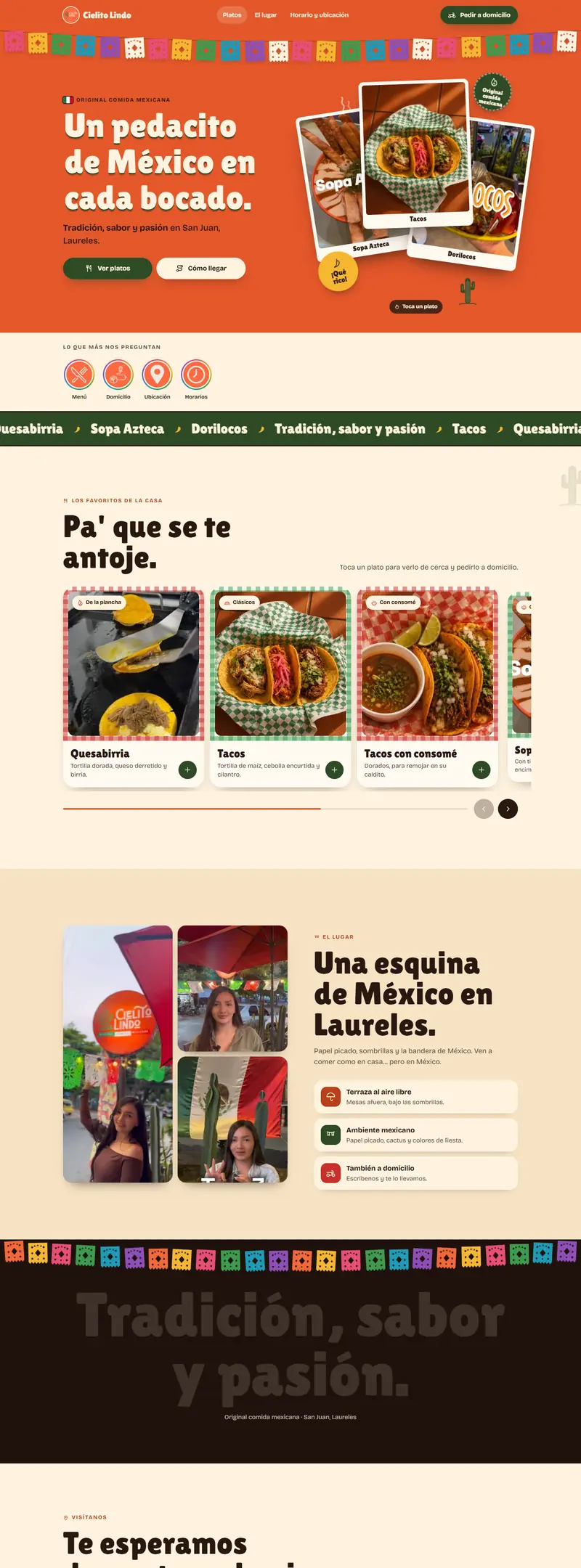 Página web de Cielito Lindo, restaurante de comida mexicana en Laureles, desarrollada por Boreas