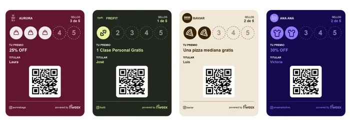 Tarjetas de fidelización digital creadas por Boreas para distintos negocios